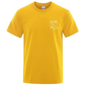 T-shirt à manches courtes pour homme avec imprimé dinosaure, jaune, décontracté, col rond, jersey en coton, coupe classique - Product Image 1