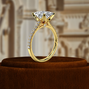 Anillo de compromiso de oro macizo de 14K con diamante de laboratorio de 1.5CT de corte marquesa de 6 puntas, anillo de promesa para fiesta de bodas con pavé parcial, anillo nupcial - Product Image 1