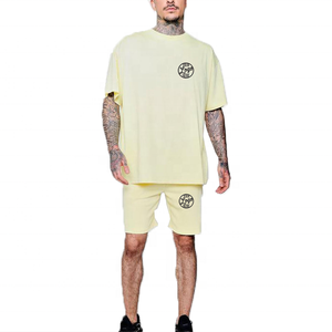 Fashion Casual Wear <b>Men</b> Short Set 100%Cotton Two Pieces Sets Casual Clothing Contrast <b>T</b>-<b>Shirt</b> and Short Tracksuits - Product Image 2