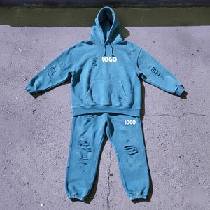 Conjunto de Sudadera con Capucha Corta con Cremallera y Pantalones de Chándal Oversize de Dos Piezas para Hombre, Estilo Urbano Personalizado, de Poliéster y Algodón - Product Image 2