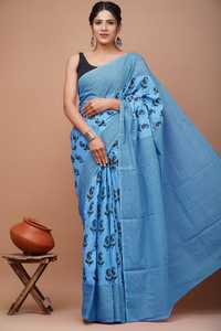 Sari Mulmul 100% Algodón Puro, Estampado a Mano, Sari Indio Jaipuri, Ligero, Suave y Transpirable, Sari para Usar en Verano, Venta al por Mayor - Product Image 6