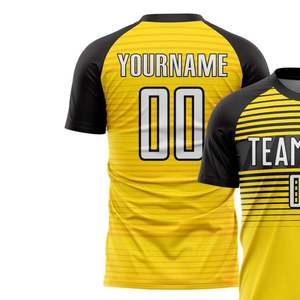 Camiseta de Fútbol Personalizada con Rayas Amarillas y Negras, Cuello Redondo, Manga Corta, Impresión Sublimada, Absorbe la Humedad, Unisex, para Adultos, para Todas las Temporadas - Product Image 4