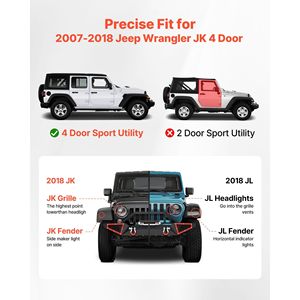 Barres de protection latérales en acier carbone noir pour Jeep Wrangler JK 4 portes 2007-2018, marchepieds de 6 pouces, capacité de charge de 550 lb - Product Image 2