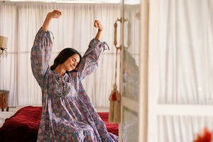 Tenue de jour confortable Maxi robe pur coton bloc Bagru imprimé indien terreux Nature déesse Style cravate teint respirant durable - Product Image 6