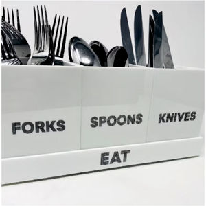 Modern White Acrylic Utensil <b>Caddy</b> 3 Slot Silverware Storage Box <b>Kitchen</b> Countertop Cutlery Organizer Holder For Restaurant - Product Image 3