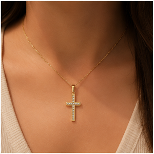 Pendentifs et breloques en or massif 10K, mini croix angulaire personnalisée, sertie de diamants naturels, pour la communion chrétienne, bijoux fins, tendance et très demandés - Product Image 2