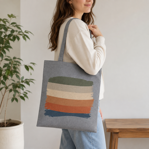Recycled Cotton Tote Bag 225 GSM <b>Rainbow</b> Printed Grey Shopping Bag Custom Logo Promotional Wholesale OEM ODM Supplier Exporter - Product Image 3