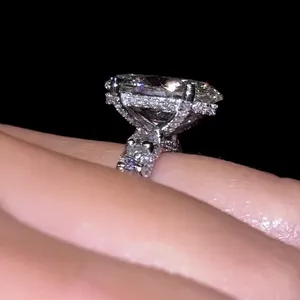 Moissanite Engagement <b>Ring</b> 925 Sterling Silver Oval Cut Double Halo Wedding <b>Ring</b> for Women - Product Image 2
