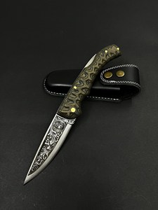 Cuchillo Plegable de Acero de Damasco SHARP POINT TRADES, Hoja Recta, Mango de Madera, Apertura con Perilla, Diseño Artístico, Hoja de 0.5mm - Product Image 4