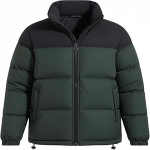 Men Blocking Down Puffer Jacket Stand Collar Windproof Winter <b>Coat</b> Regular Fit Loose Style Zipper Closure - Product Image 1