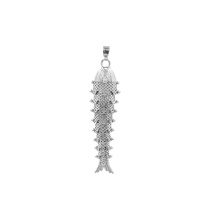 Pendentif en laiton plaqué argent en forme de poisson avec zircone cubique pour la fabrication de bijoux et colliers - Product Image 3