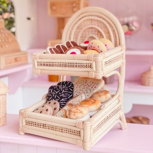 Pretend play kitchen accessories for toddler toys rattan <b>cake</b> <b>stand</b> kids toy tiered food <b>stands</b> - Product Image 5