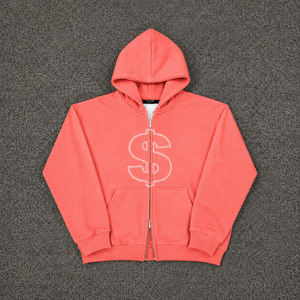Sudadera con capucha extragrande rosa coral con logo de signo de dólar, diseño gráfico personalizado de ropa urbana, sudadera con capucha unisex informal a la moda. - Product Image 5