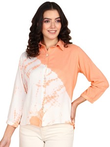 Camisa Informal de Manga Larga con Cuello Abotonado y Estampado Tie-Dye Hecha a Mano en Rayón para Mujer, Marca Maaesa, Corte Regular, Estilo Simple para Oficina, Primavera/Verano - Product Image 1