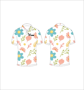 Blue <b>Orange</b> Floral <b>Polo</b> Shirt Yellow Accent Leaf Pattern Short Sleeve Summer Casual Front Back View - Product Image 3