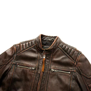 Veste en cuir pour homme de qualité supérieure, 100% cuir de vache véritable, col montant, logo sur le devant, séchage rapide et respirante - Product Image 3