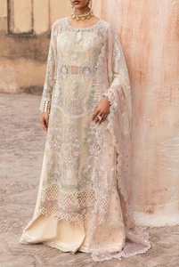 Ensemble de robe longue beige en soie brodée pour femmes, avec dupatta, pour mariage indien pakistanais, tenue de soirée - Product Image 4