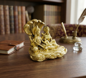 Idole de Laxmi Narayan en laiton pur de Jaipur Metals |   Statue religieuse 100% en laiton |   11x7x11cm |   423g |   Décoration d'intérieur pour l'inauguration d'une maison |   Pooja - Product Image 5
