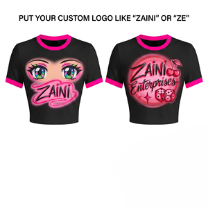 Premium 220 GSM Polyester Spandex Women Crop <b>Top</b> T Shirt Black Pink Airbrush Sublimation Print Custom Logo OEM ODM - Product Image 1