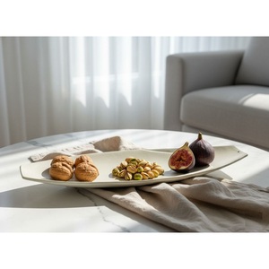 Modern Minimalist Handcrafted Stoneware Serving Tray Set Elegant Matte Ceramic Platters For <b>Coffee</b> <b>Table</b> Snacks And Home Decor - Product Image 2