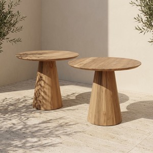 Round <b>Reclaimed</b> Teak Pedestal Dining <b>Table</b> 80 cm Natural Finish Solid Hardwood Bistro Cafe <b>Table</b> Commercial Wood Construction - Product Image 1