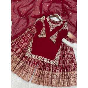 Top de Satén Elegante - Sharara y Dupatta con Bordado y Lentejuelas - Product Image 4