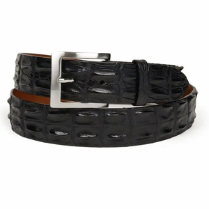 Ceinture Formelle Homme en Cuir Véritable Motif Crocodile Boucle Rectangulaire Argentée Style Moulé Monobloc Durable - Product Image 3