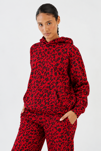 Conjunto Deportivo de 2 Piezas para Mujer, Estampado de Leopardo Rojo, Sudadera con Capucha Premium y Pantalones Deportivos de Pierna Ancha, Estilo Casual - Product Image 3