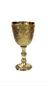 Luxury Brass Goblet Embossed Design Metal Wine <b>Glass</b> Reusable <b>Bar</b> Accessory - Product Image 4