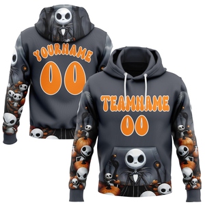Wholesale Direct Industry New Design Custom Gray Bay Orange-White 3D Skull <b>Halloween</b> Pumpkin Sports Pullover <b>Sweatshirt</b> Hoodie - Product Image 1