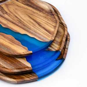 Plateau de service décoratif chic en bois et résine époxy pour le petit-déjeuner, idéal pour la maison, les hôtels, la décoration de table basse, plateau moderne pour fruits et aliments - Product Image 3