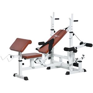 "Home Gym Adjustable Full Body <b>Workout</b> <b>Bench</b> with Leg Developer for Multi-Position Training-White/Brown" - Product Image 1