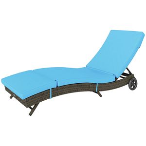 Sdraio da Esterno in Rattan PE Blu Cielo con Telaio in Alluminio Regolabile e 2 Ruote per Hotel - Product Image 1