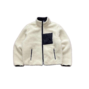 Custom Winter <b>Sherpa</b> <b>Fleece</b> <b>Jacket</b> Unisex Contrast Pocket Casual Outdoor Coat Stand Collar Winter Streetwear Wholesale - Product Image 3