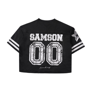 Samson 00 Crop Top Men's Oversized Streetwear Jersey T-Shirt <b>Black</b> Short Sleeve O-Neck Printed Pattern - Product Image 1