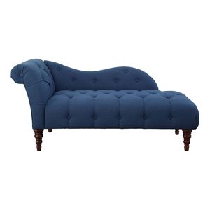 1 pezzo moderno blu tradizionale tappezzeria Chaise Lounge con bottone trapuntato dettaglio rifinitura Espresso gambe Comfort soggiorno mobili - Product Image 4