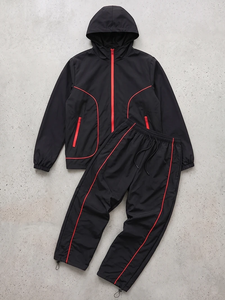 Ensemble de survêtement 2 pièces léger et tendance pour homme, veste coupe-vent à capuche entièrement zippée, hauts de sport à séchage rapide en polyester/coton - Product Image 5