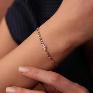 Pulsera de Oro de 14k con Cadena de Eslabones Tipo Curb, Diamante Natural en Forma de Marquesa con Engaste de Ilusión, Joyería Fina de Diseñador al por Mayor - Product Image 3