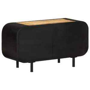 Mueble para TV Negro con Madera de Mango Natural Rústica y Soportes para TV de Hierro Mediano - Product Image 3