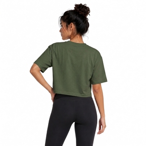 Top Corto Verde Oliva para Mujer, Cuello Redondo, Manga Corta, Corte Holgado, Color Sólido, Tejido de Punto, Informal, para Todas las Temporadas - Product Image 2
