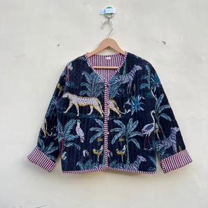 Veste kimono en velours de coton 100% faite à la main |   Couette matelassée numérique respirante, écologique, anti-rides et à séchage rapide pour l'automne/hiver - Product Image 1