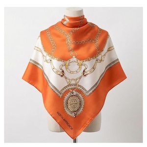 NORTH APPROACH Women's Square Silk Scarf Orange Chain Print Luxury Fashion Accessory All Seasons - Product Image 1