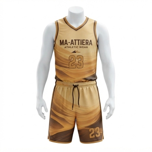 Ensemble short et maillot de basket marron pour homme, sans manches, col en V, imprimé vague abstraite, uniforme de sport personnalisé - Product Image 3