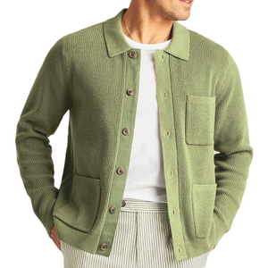 Winter <b>Men's</b> Knit <b>Cardigan</b> Sweater Luxury Button-Down Sweater Casual <b>Long</b> Sleeve Lapel Solid Color Streetwear Pocket - Product Image 6