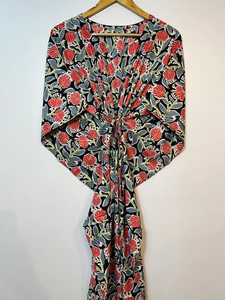 Vestido Kaftán sin Mangas de Algodón con Estampado Floral Tropical, Estilo Casual de Verano para Mujer, Islas del Pacífico Asiático, Rajasthan, Disponible en Stock - Product Image 5