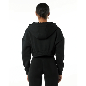 Windproof Solid Color Women's Cropped Hoodies Drop Shoulder Long Sleeve Pullover Casual Solid Knitted Sweatshirts Hoodie - Product Image 2