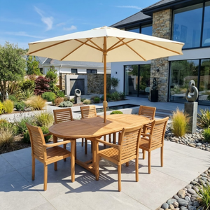 Luxury Teak Outdoor <b>Dining</b> Set with Large Patio Umbrella Modern Garden Furniture for Villa Terrace Backyard - Product Image 1