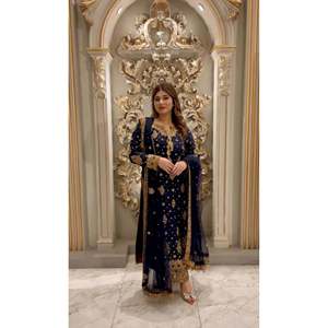 Ensemble de robe Anarkali en organza pur et doux, entièrement cousu DKB-262 - Product Image 1