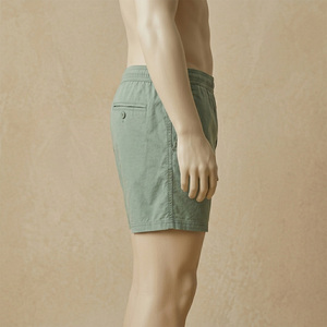 Shorts de Playa para Hombre, Color Verde Sólido, 100% Poliéster Ecológico, Cordón Frontal, Cintura Media, Transpirables, de Secado Rápido, Tela de Lona - Product Image 3