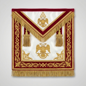 SMART SHINE ENTERPRISES Luxury 32 Customized Masonic <b>Apron</b> <b>White</b> Fabric Gold Embroidered V-Flap Square Badge Fringe for Garment - Product Image 1